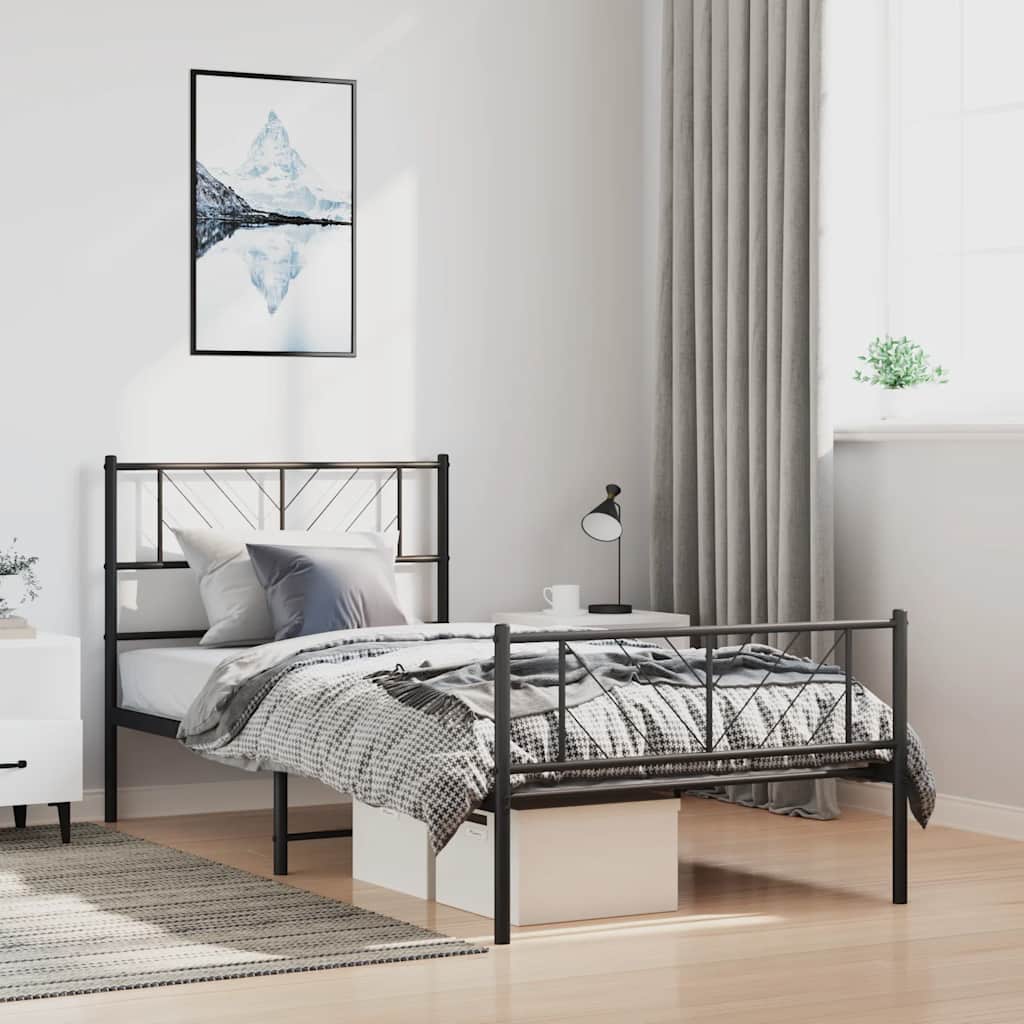 Metal Bed Frame without Mattress with Footboard Black 100x190cm
