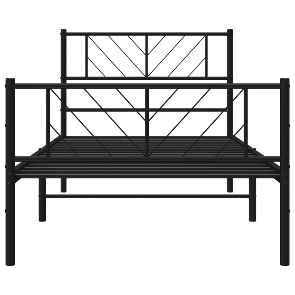 Metal Bed Frame without Mattress with Footboard Black 107x203cm