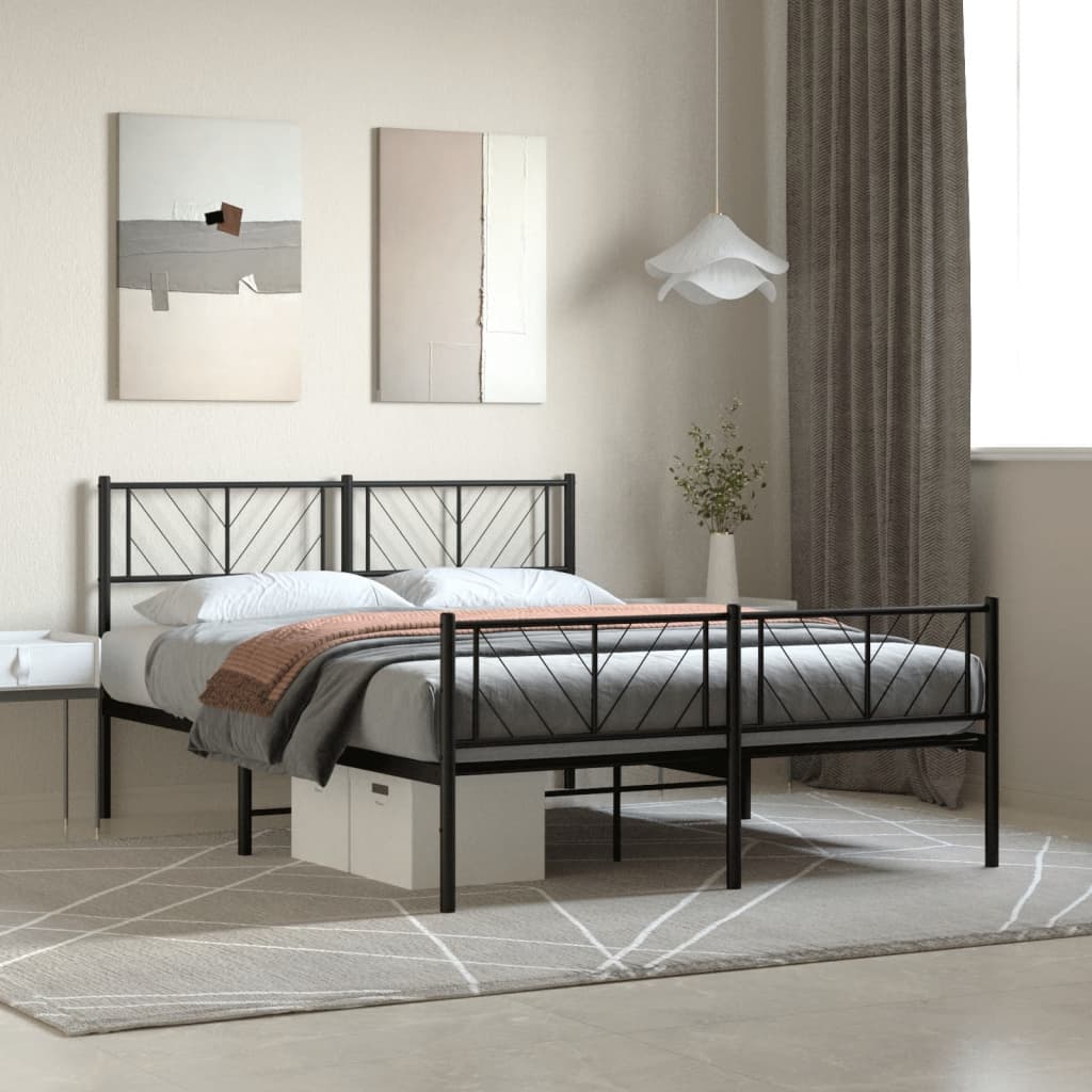 Metal Bed Frame without Mattress with Footboard Black 120x190cm
