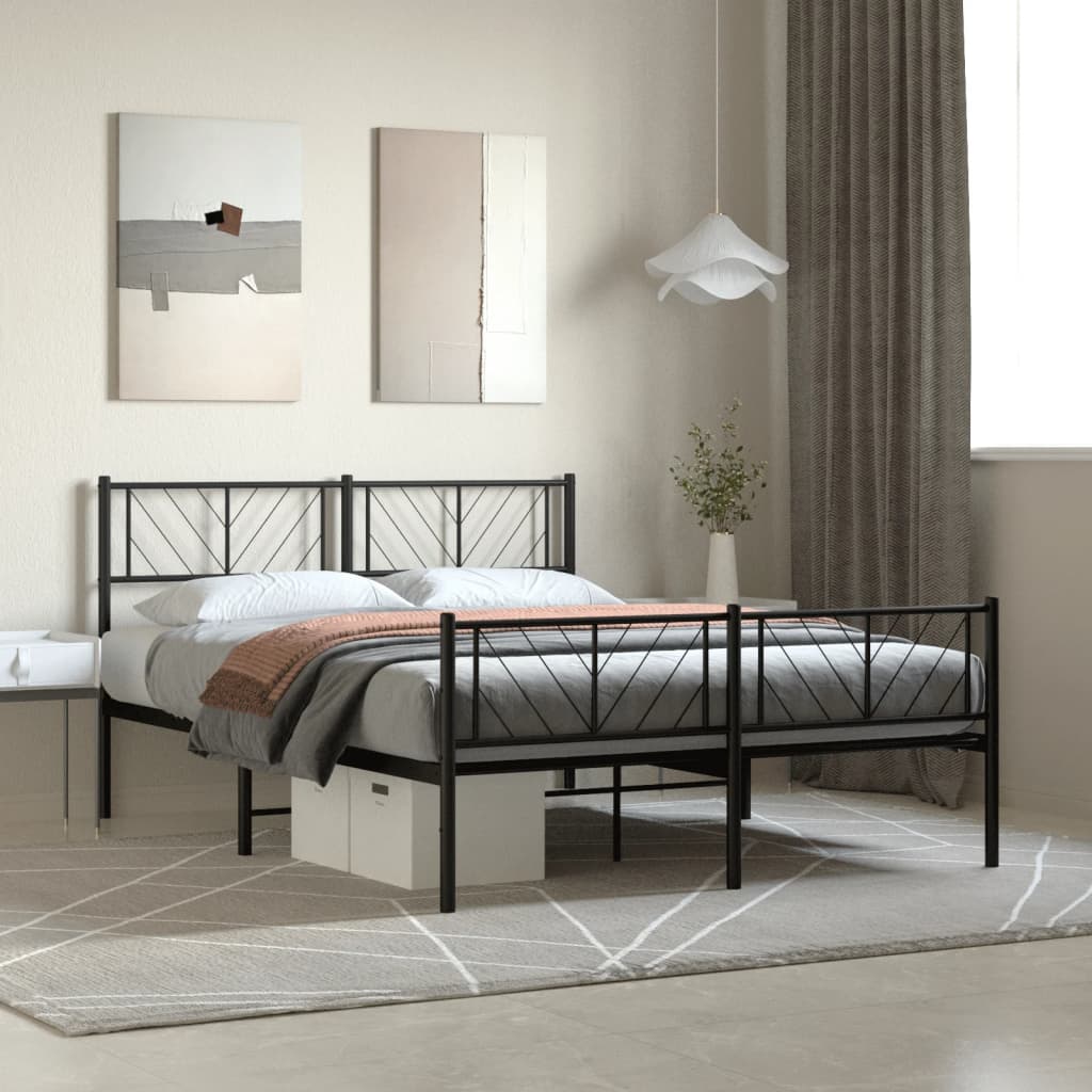 Metal Bed Frame without Mattress with Footboard Black 120x200cm