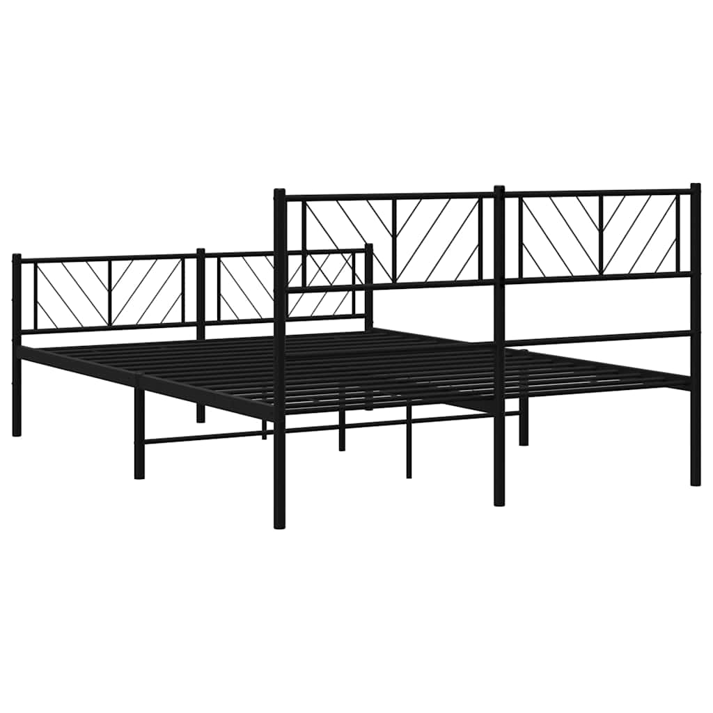 Metal Bed Frame without Mattress with Footboard Black 150x200cm