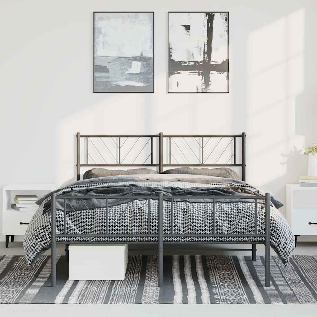 Metal Bed Frame without Mattress with Footboard Black 150x200cm