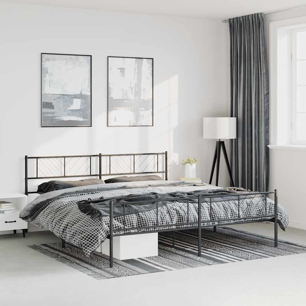 Metal Bed Frame without Mattress with Footboard Black 183x213cm