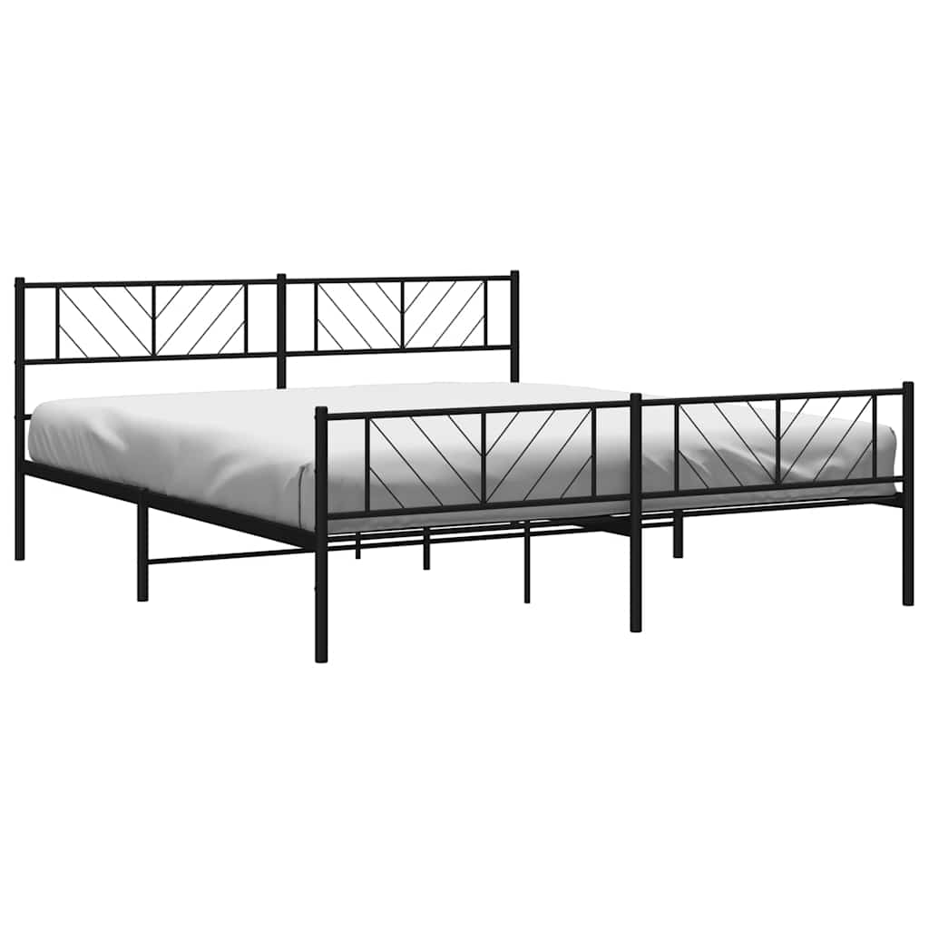 Metal Bed Frame without Mattress with Footboard Black 183x213cm