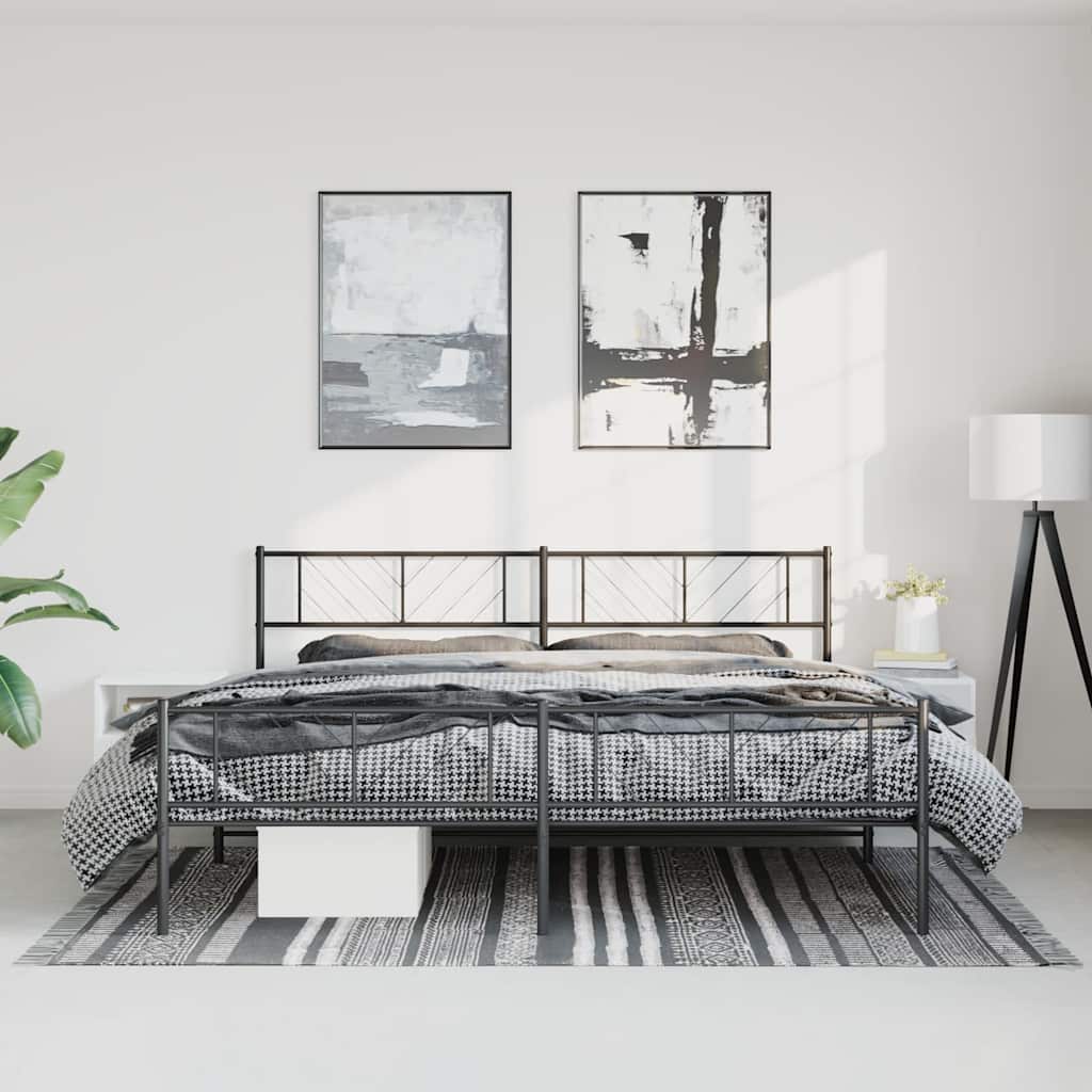 Metal Bed Frame without Mattress with Footboard Black 183x213cm