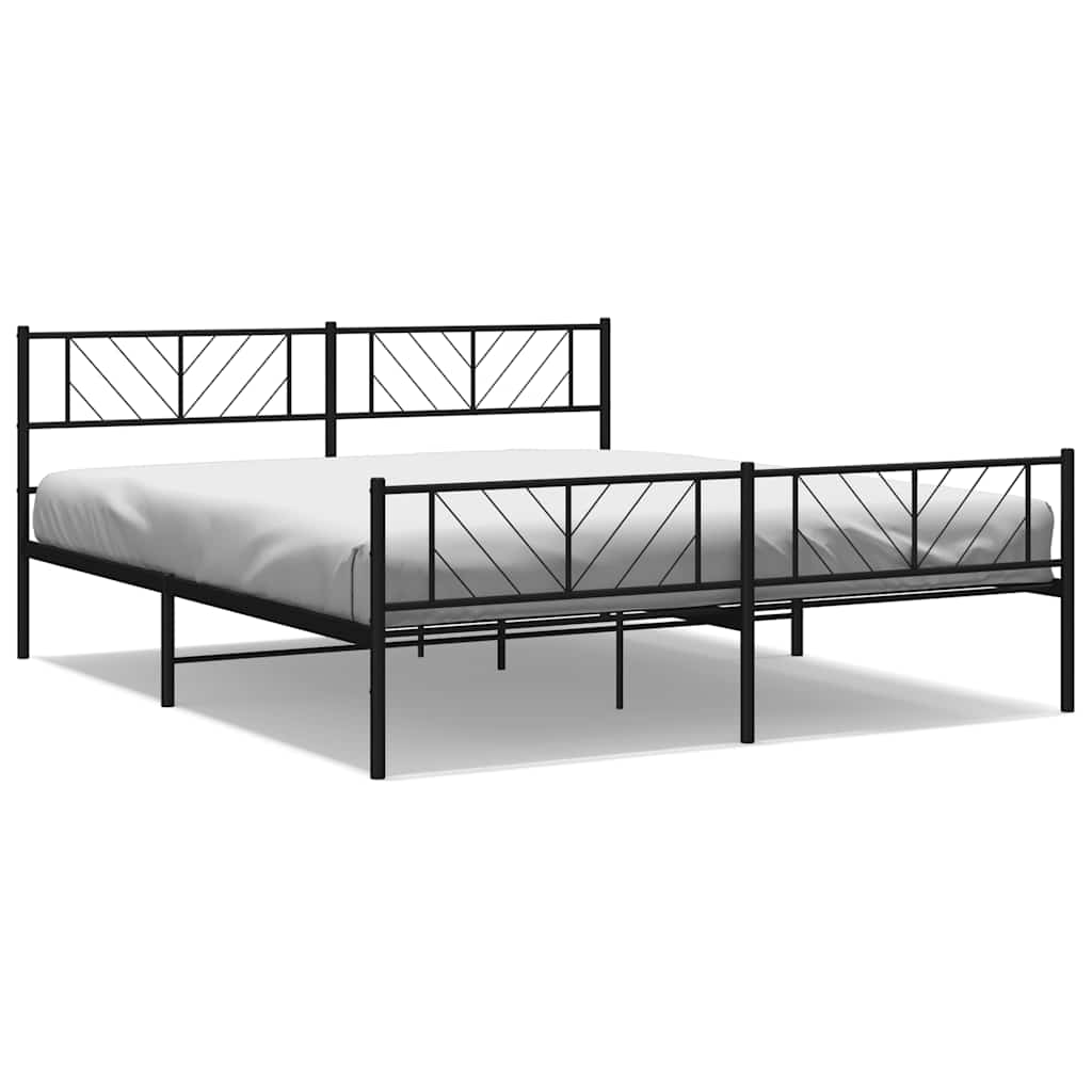 Metal Bed Frame without Mattress with Footboard Black 193x203cm