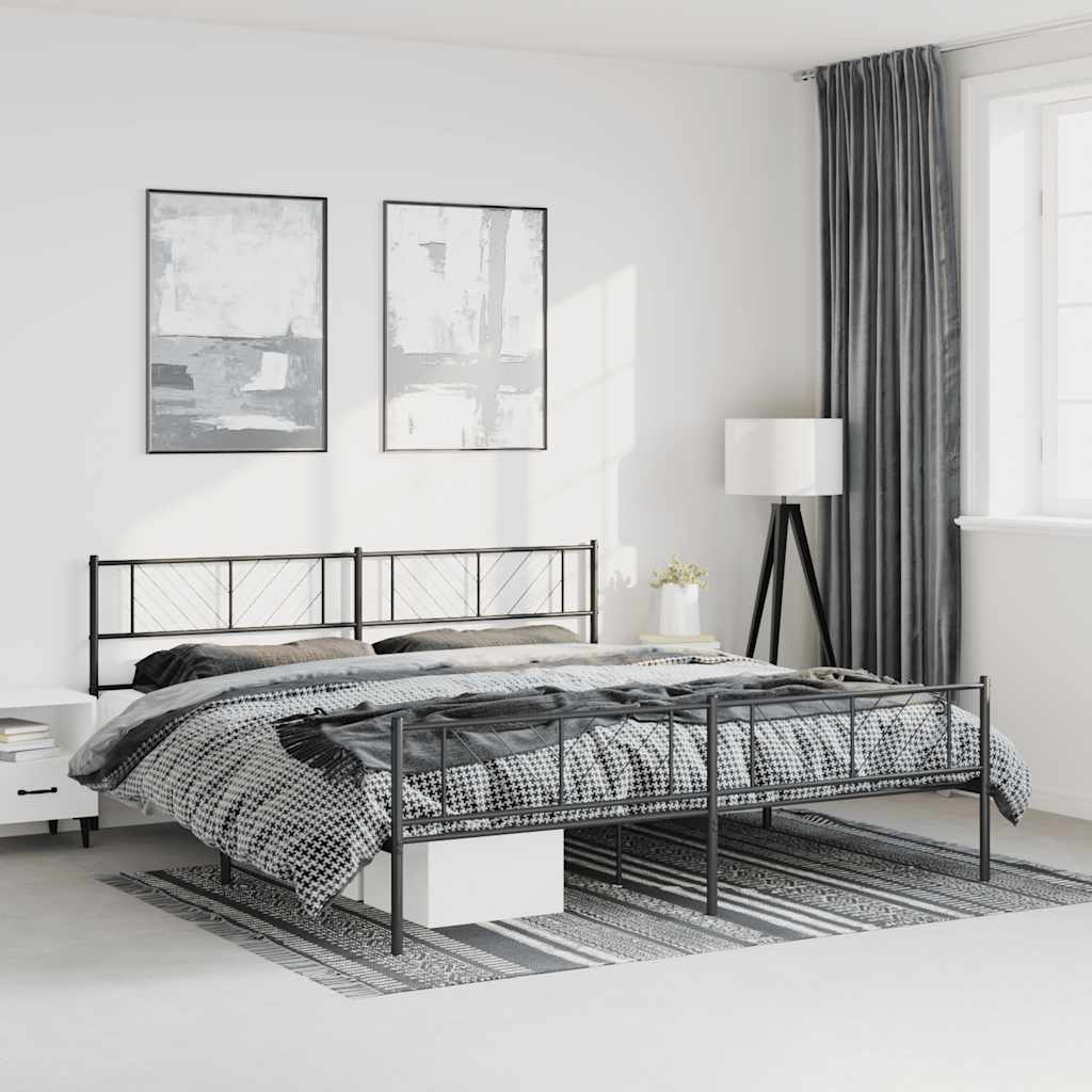 Metal Bed Frame without Mattress with Footboard Black 193x203cm