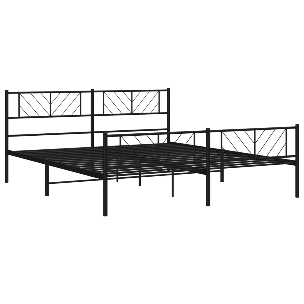 Metal Bed Frame without Mattress with Footboard Black 200x200cm