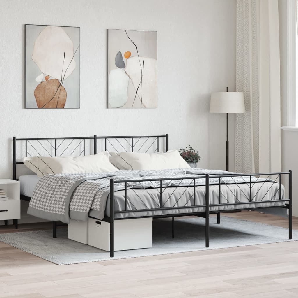 Metal Bed Frame without Mattress with Footboard Black 200x200cm