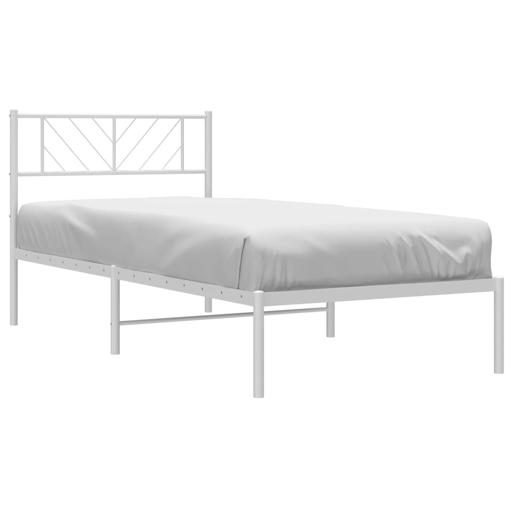 Metal Bed Frame without Mattress with Headboard White 75x190cm