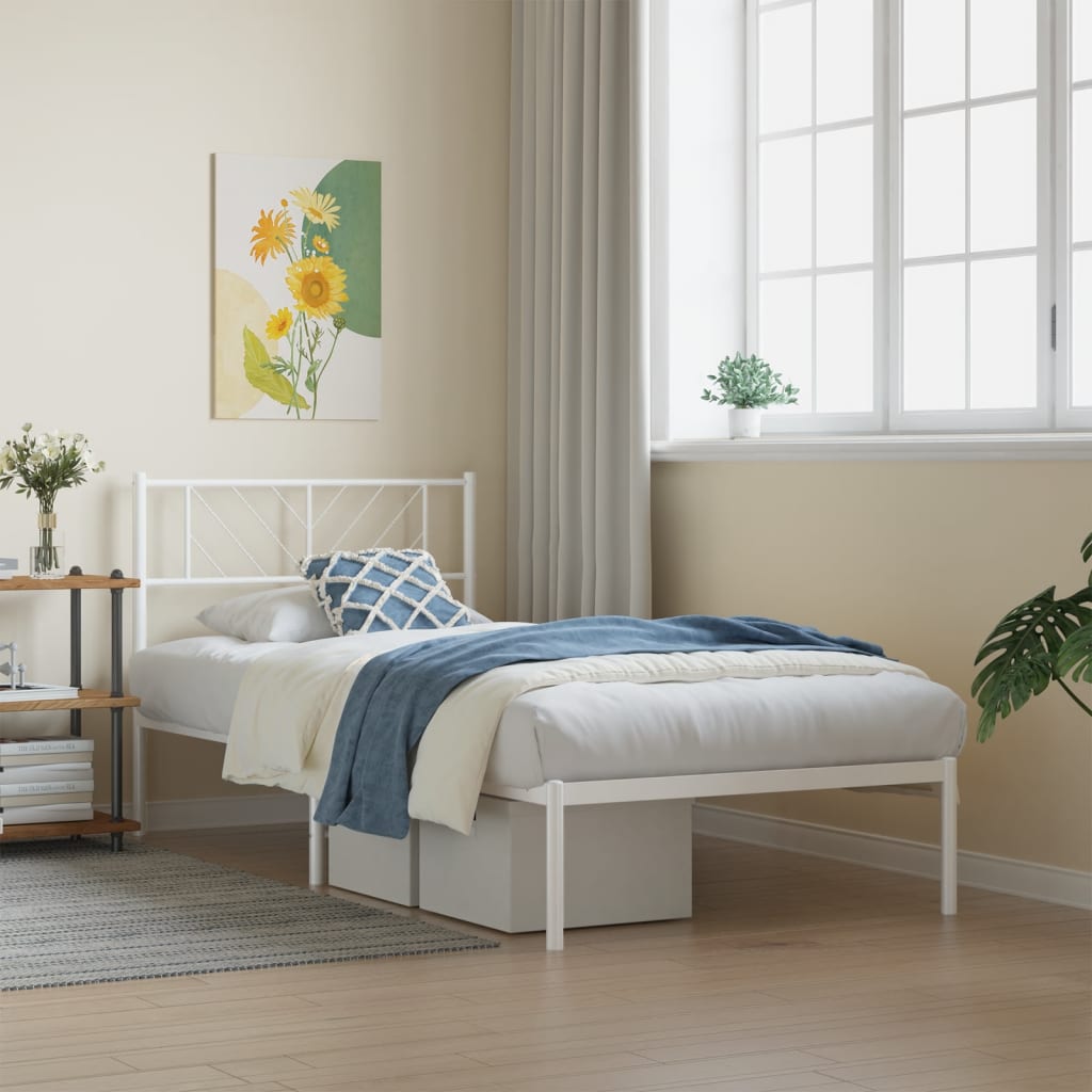Metal Bed Frame without Mattress with Headboard White 90x190cm