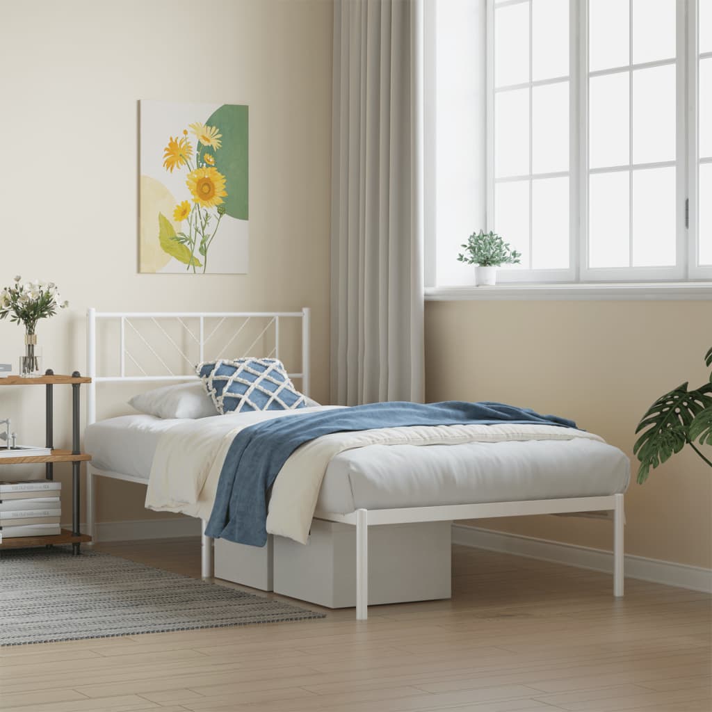 Metal Bed Frame without Mattress with Headboard White 90x200cm