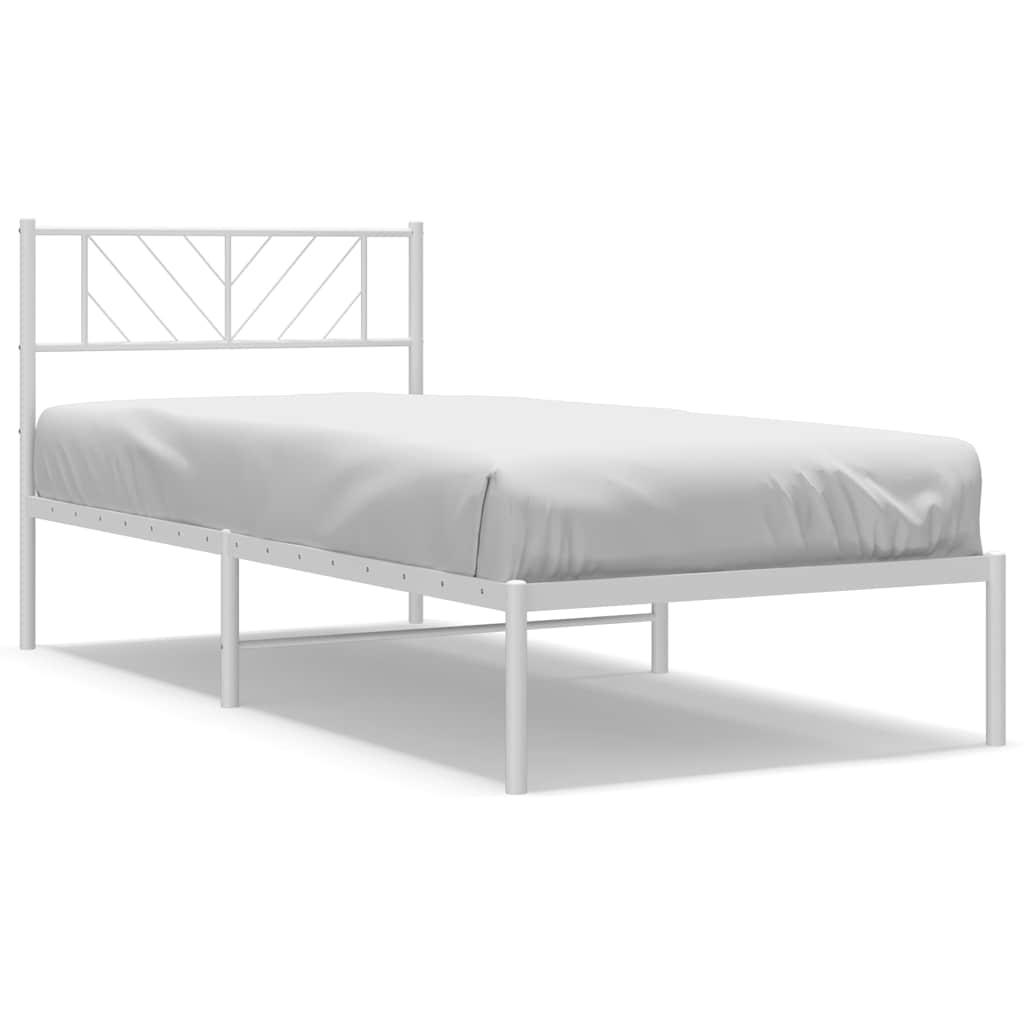 Metal Bed Frame without Mattress with Headboard White 100x190cm