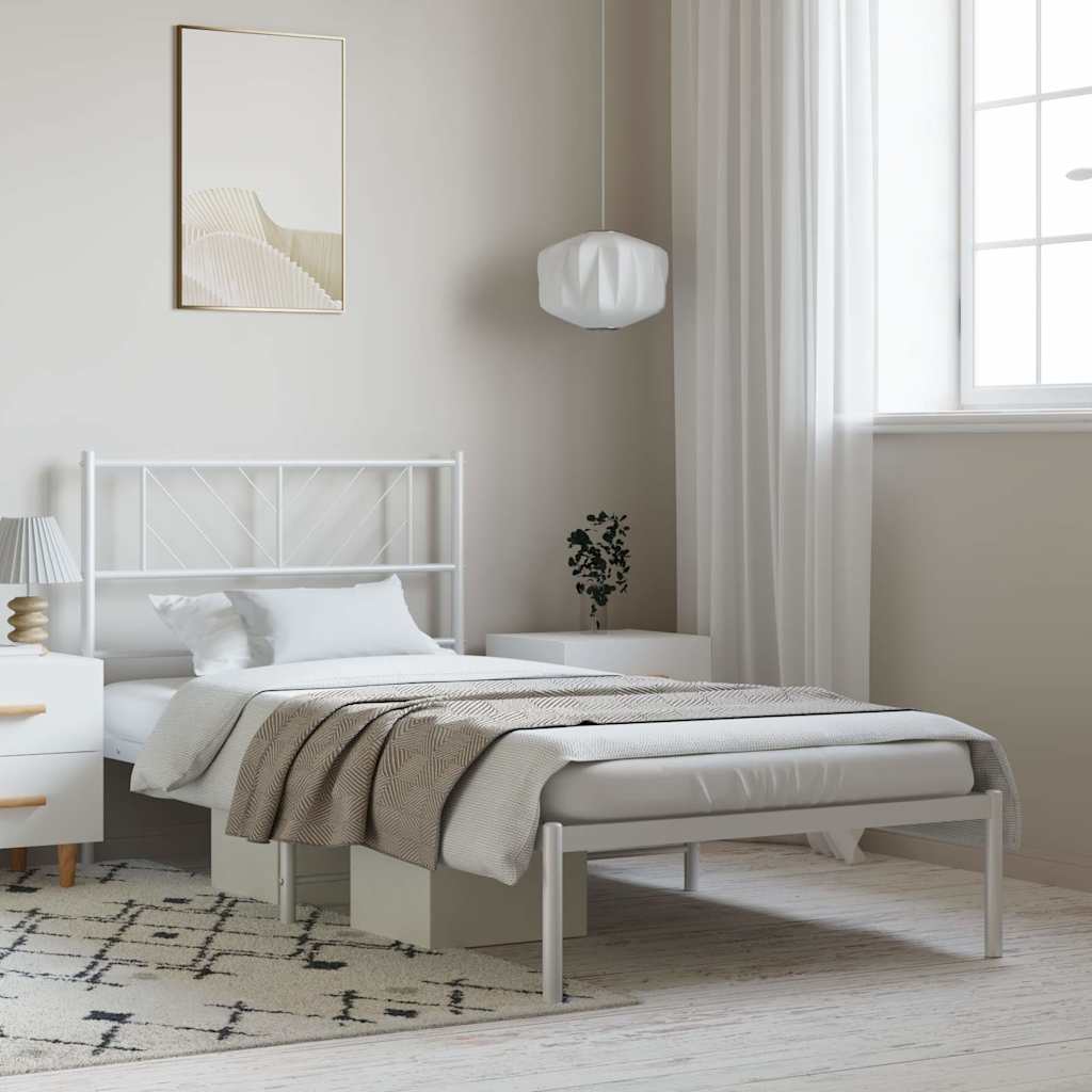 Metal Bed Frame without Mattress with Headboard White 100x190cm