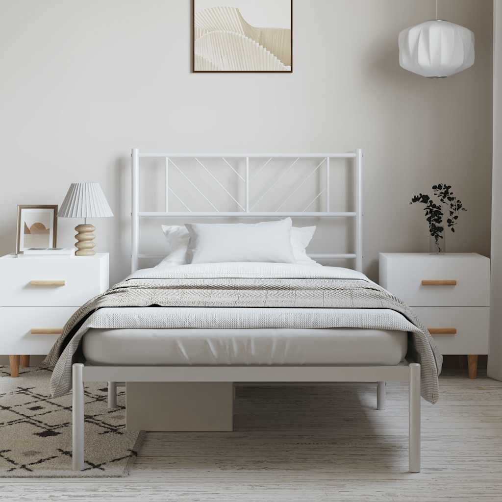 Metal Bed Frame without Mattress with Headboard White 100x190cm