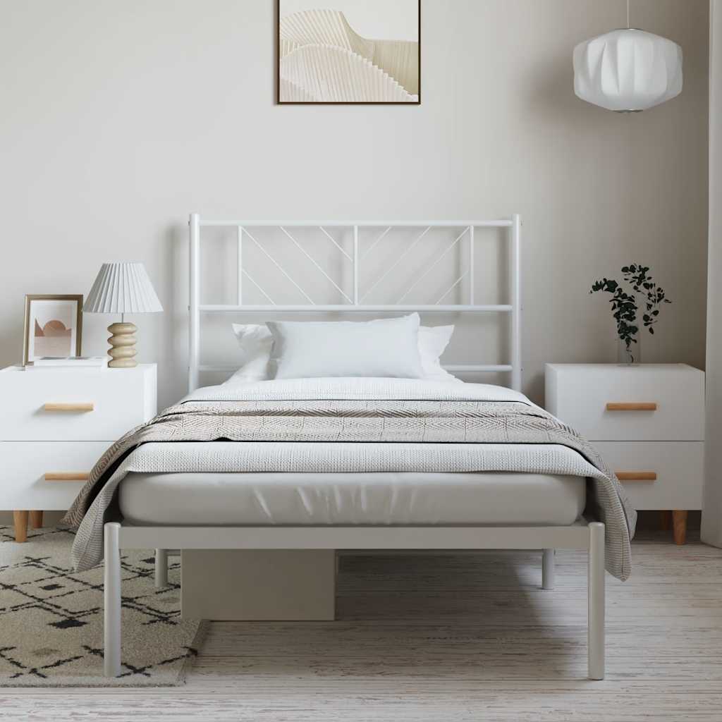 Metal Bed Frame without Mattress with Headboard White 100x200cm