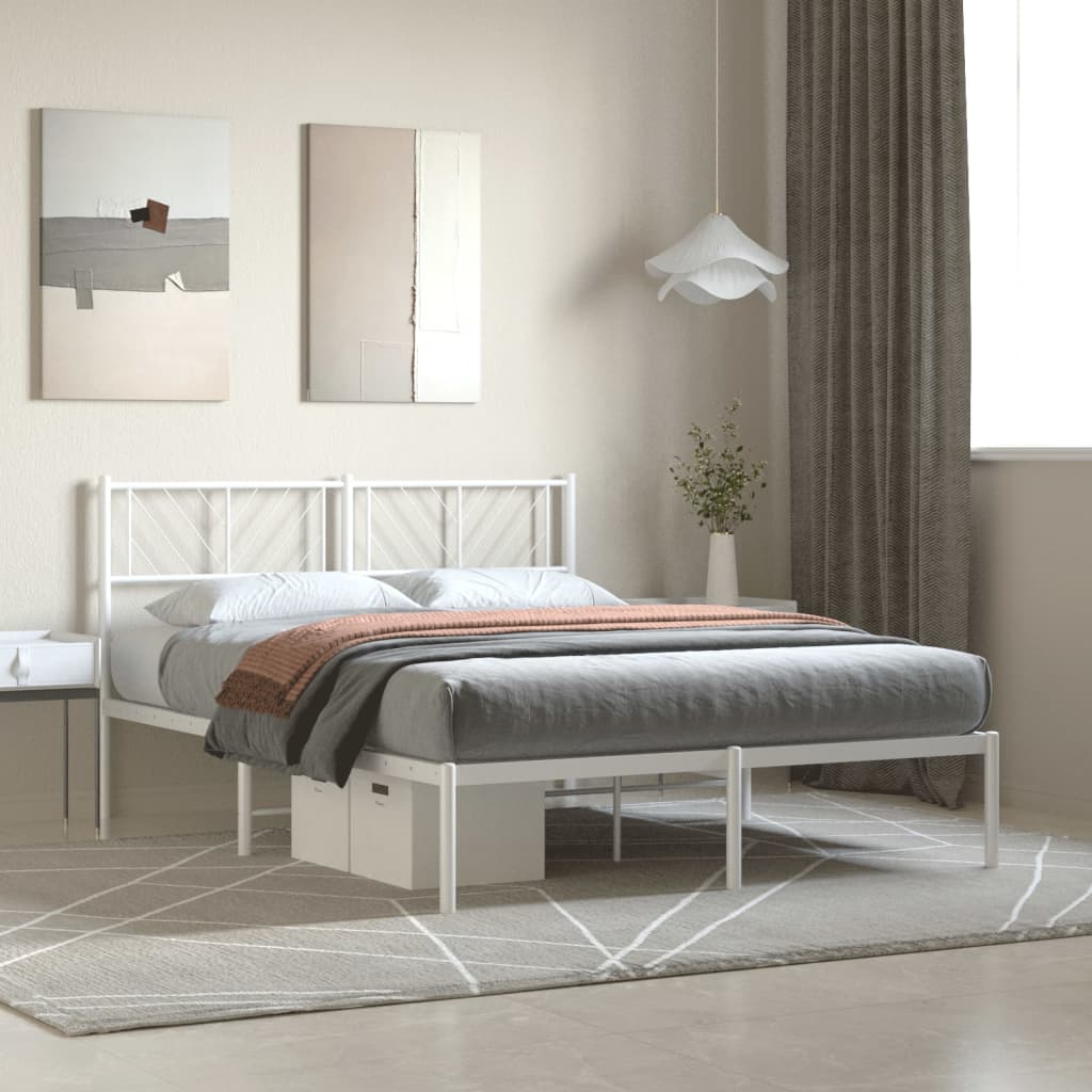 Metal Bed Frame without Mattress with Headboard White 120x190cm