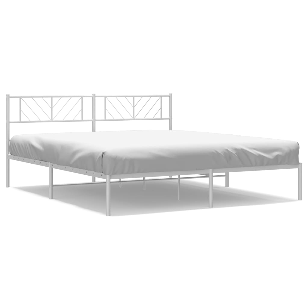 Metal Bed Frame without Mattress with Headboard White 180x200cm