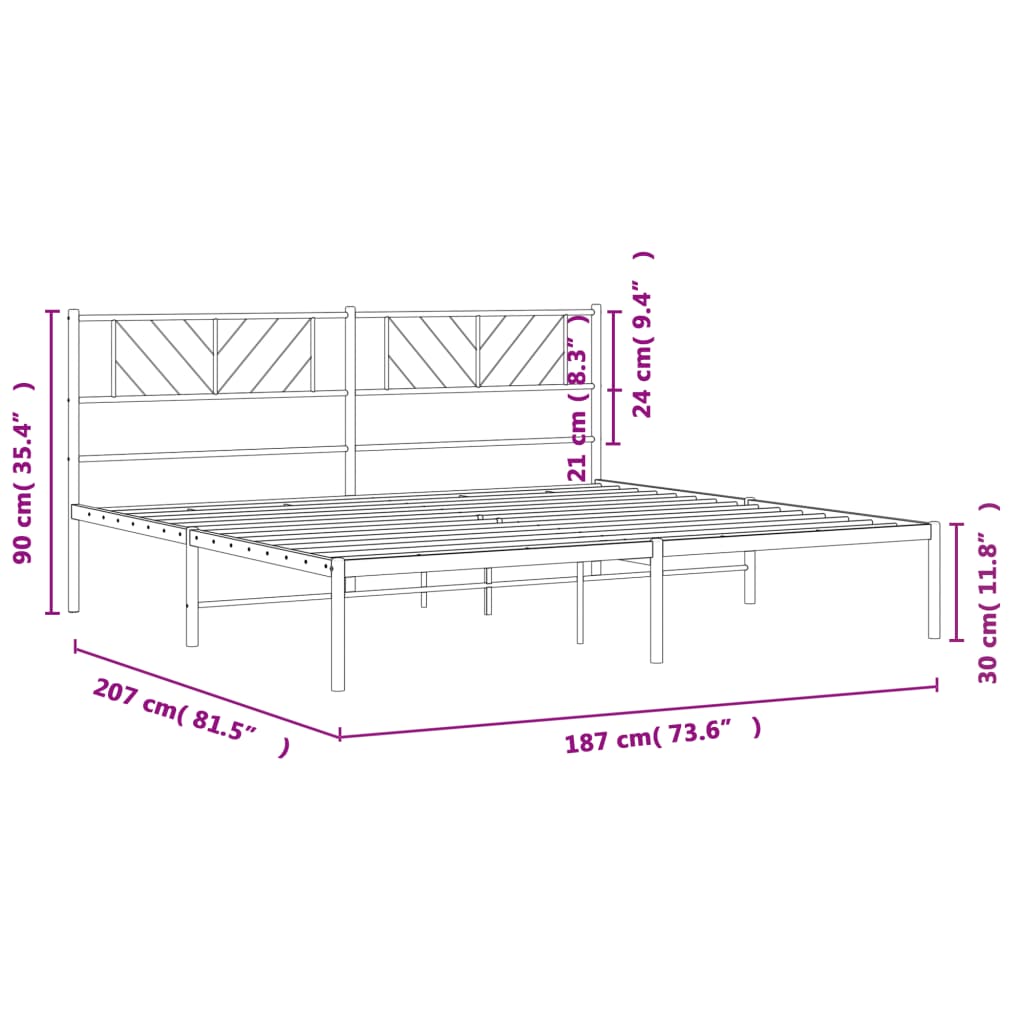 Metal Bed Frame without Mattress with Headboard White 180x200cm
