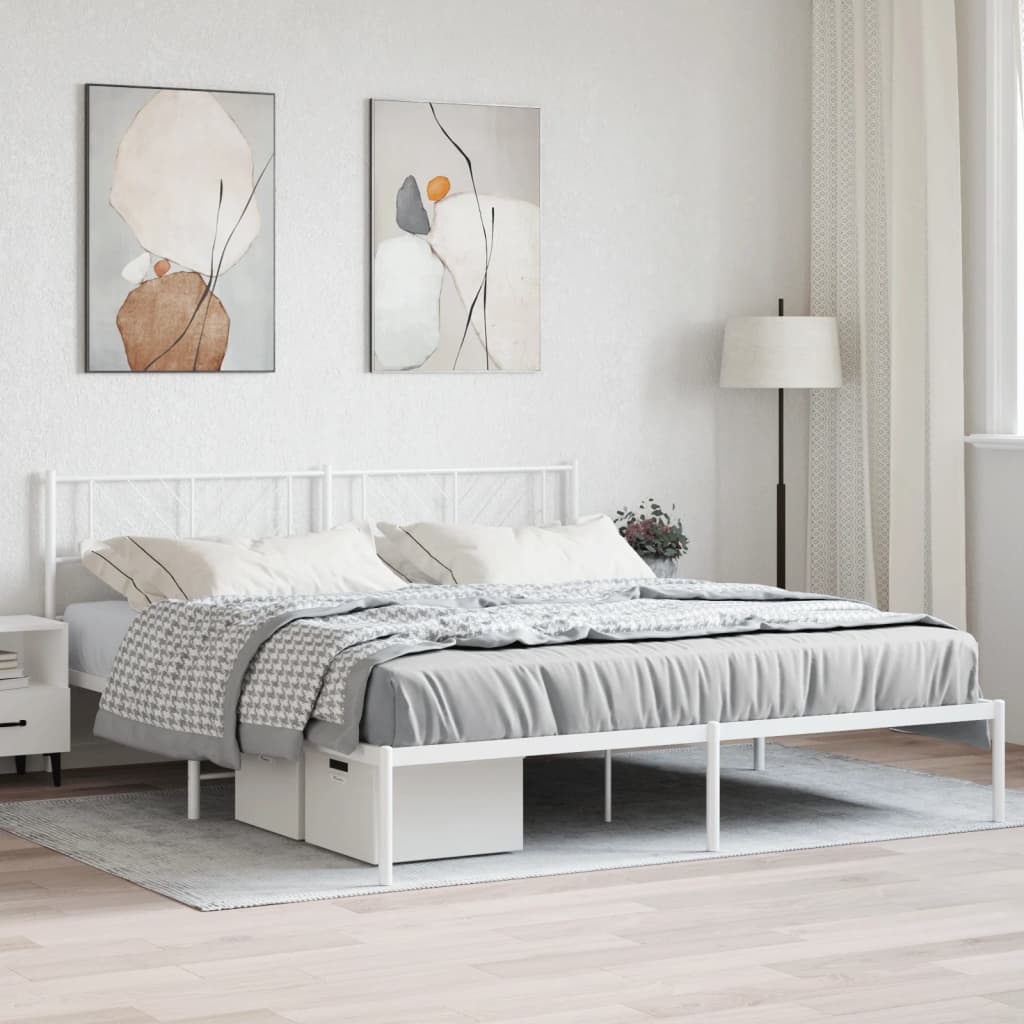 Metal Bed Frame without Mattress with Headboard White 180x200cm