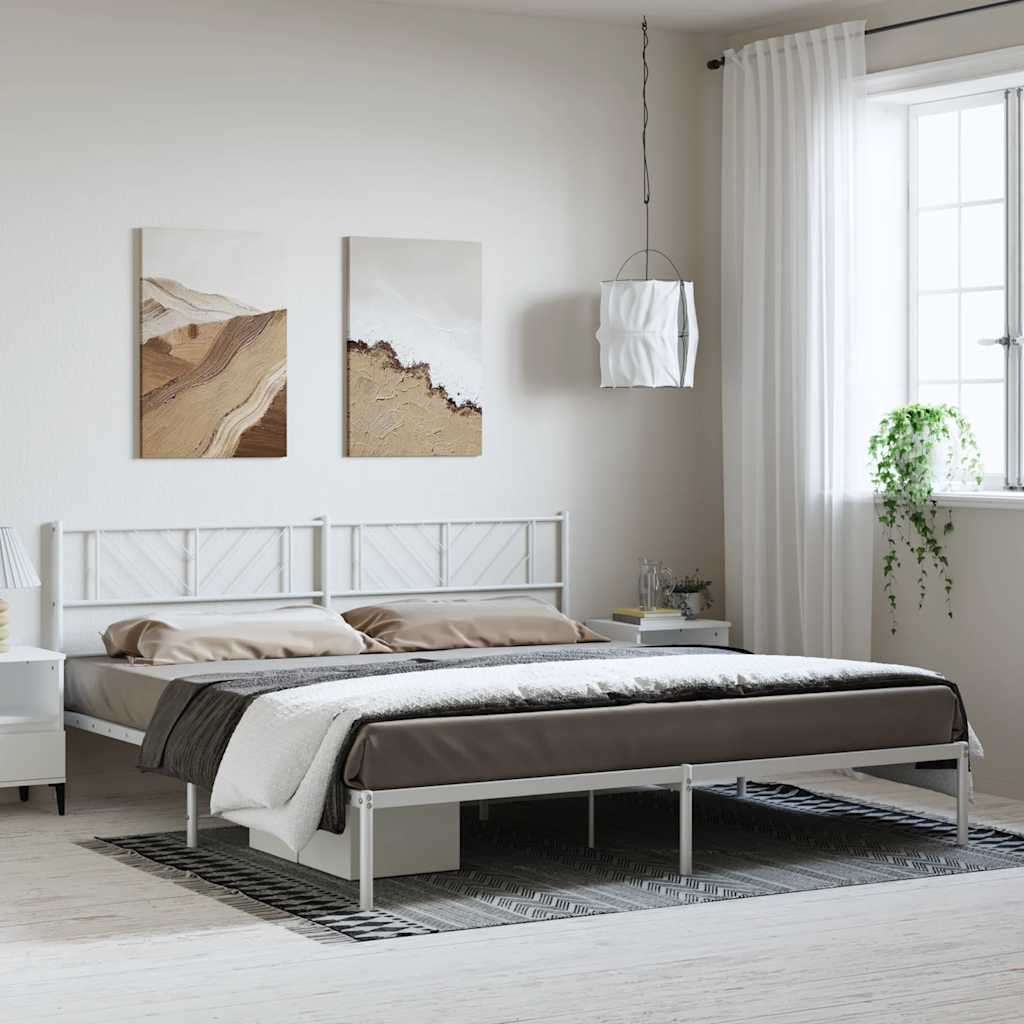 Metal Bed Frame without Mattress with Headboard White 183x213cm