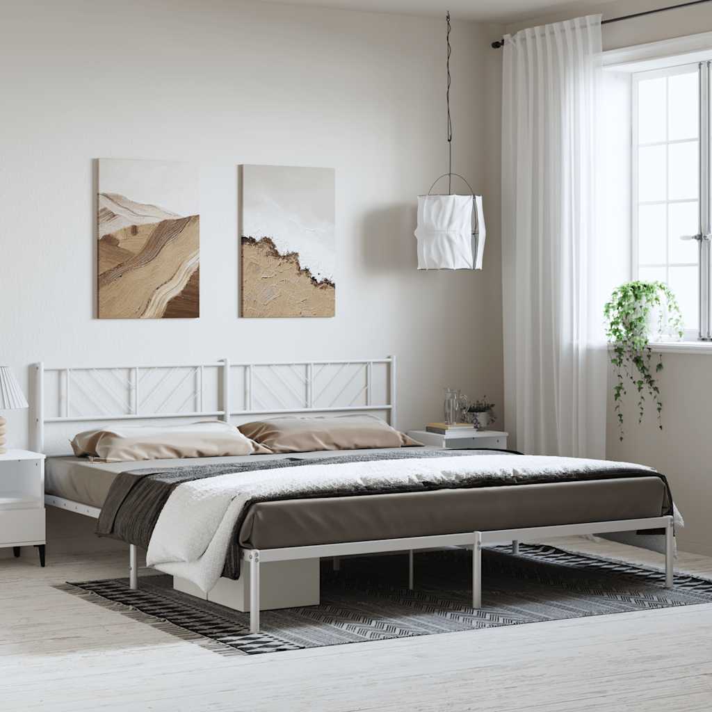 Metal Bed Frame without Mattress with Headboard White 193x203cm