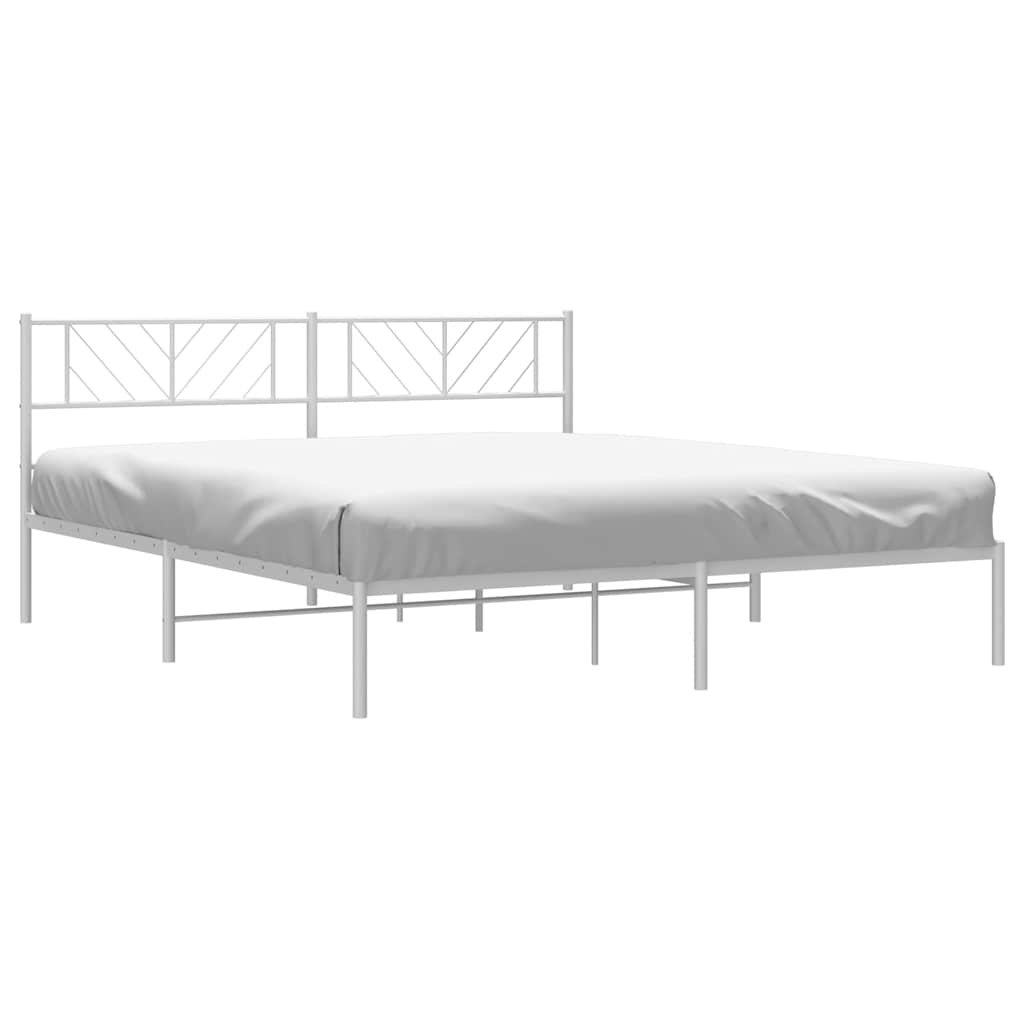 Metal Bed Frame without Mattress with Headboard White 193x203cm