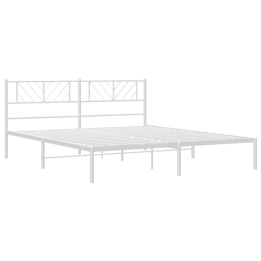 Metal Bed Frame without Mattress with Headboard White 193x203cm