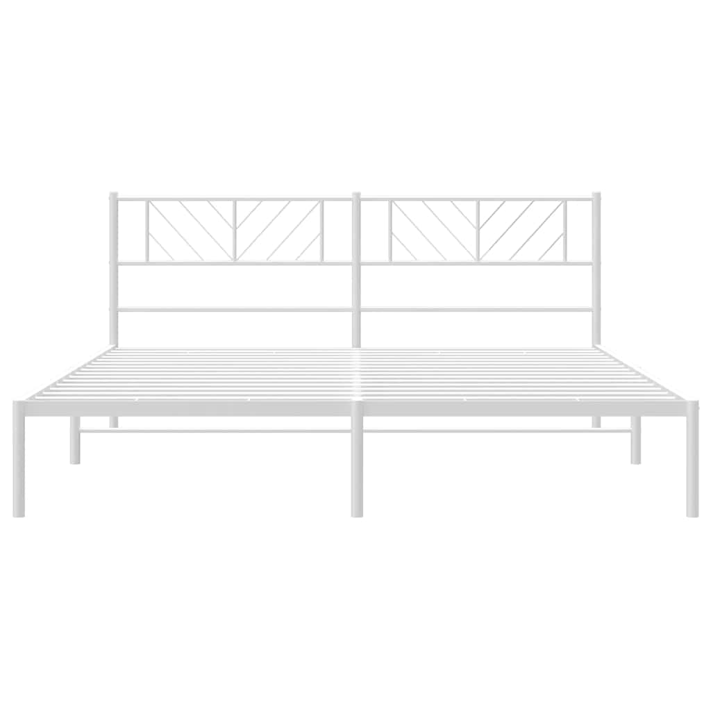 Metal Bed Frame without Mattress with Headboard White 193x203cm