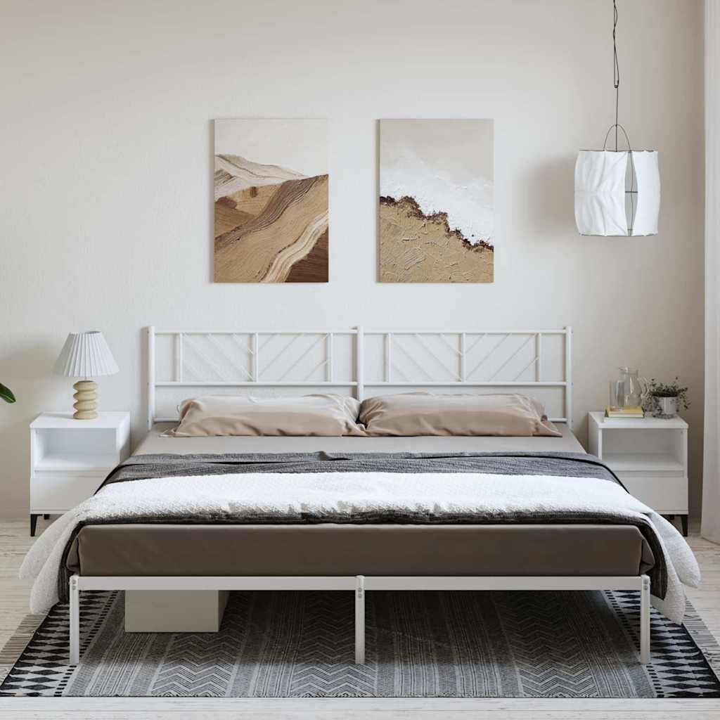 Metal Bed Frame without Mattress with Headboard White 193x203cm