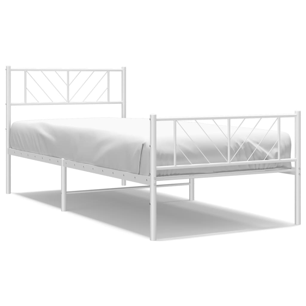 Metal Bed Frame without Mattress with Footboard White 75x190cm