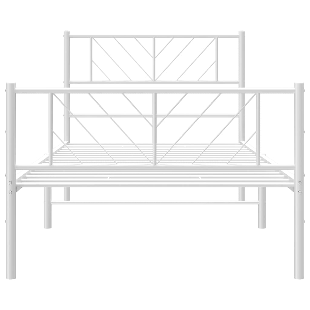Metal Bed Frame without Mattress with Footboard White 75x190cm