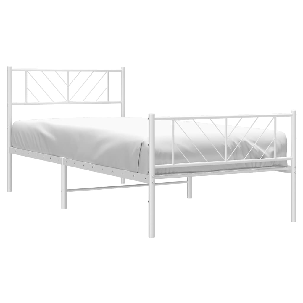 Metal Bed Frame without Mattress with Footboard White 90x200cm