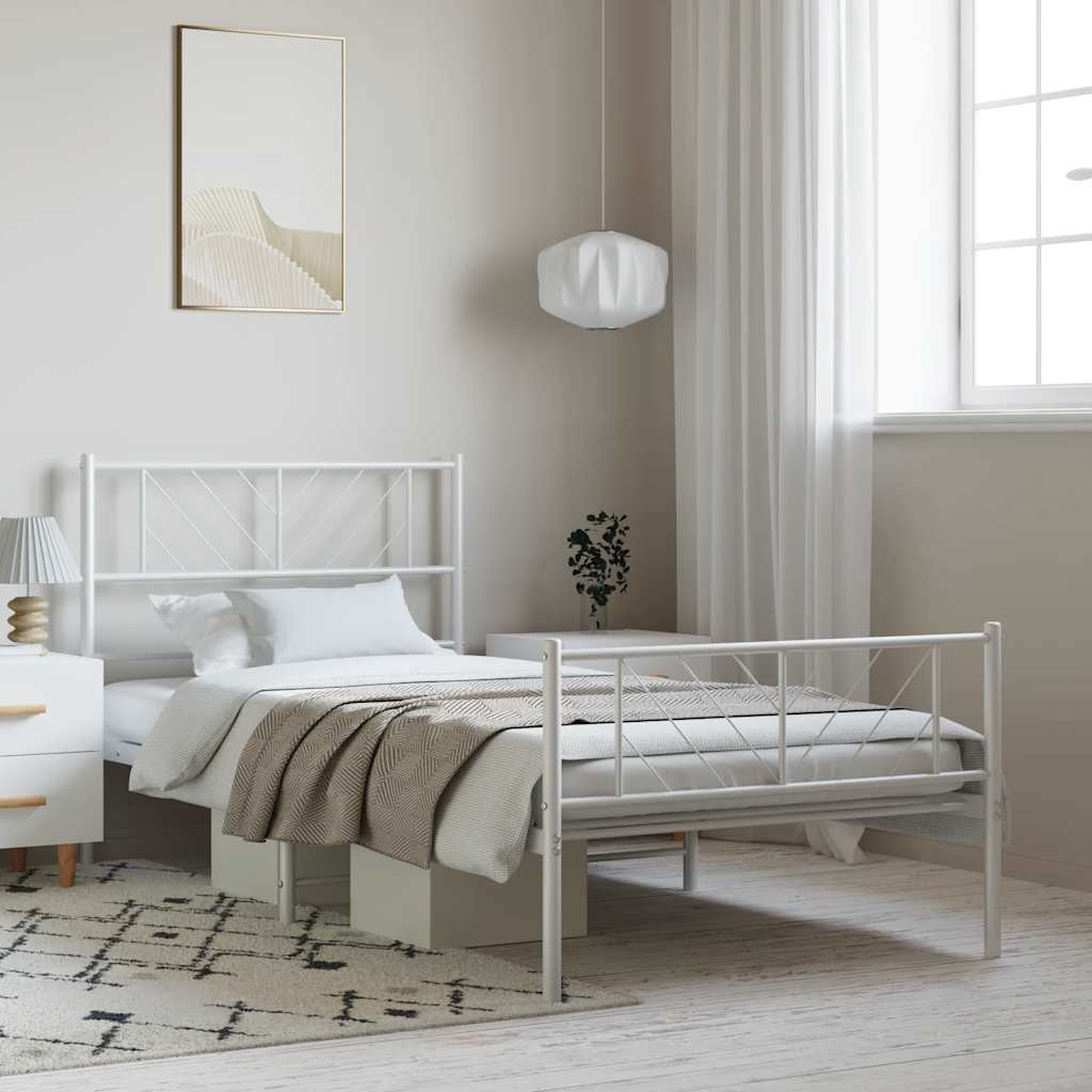 Metal Bed Frame without Mattress with Footboard White 100x200cm