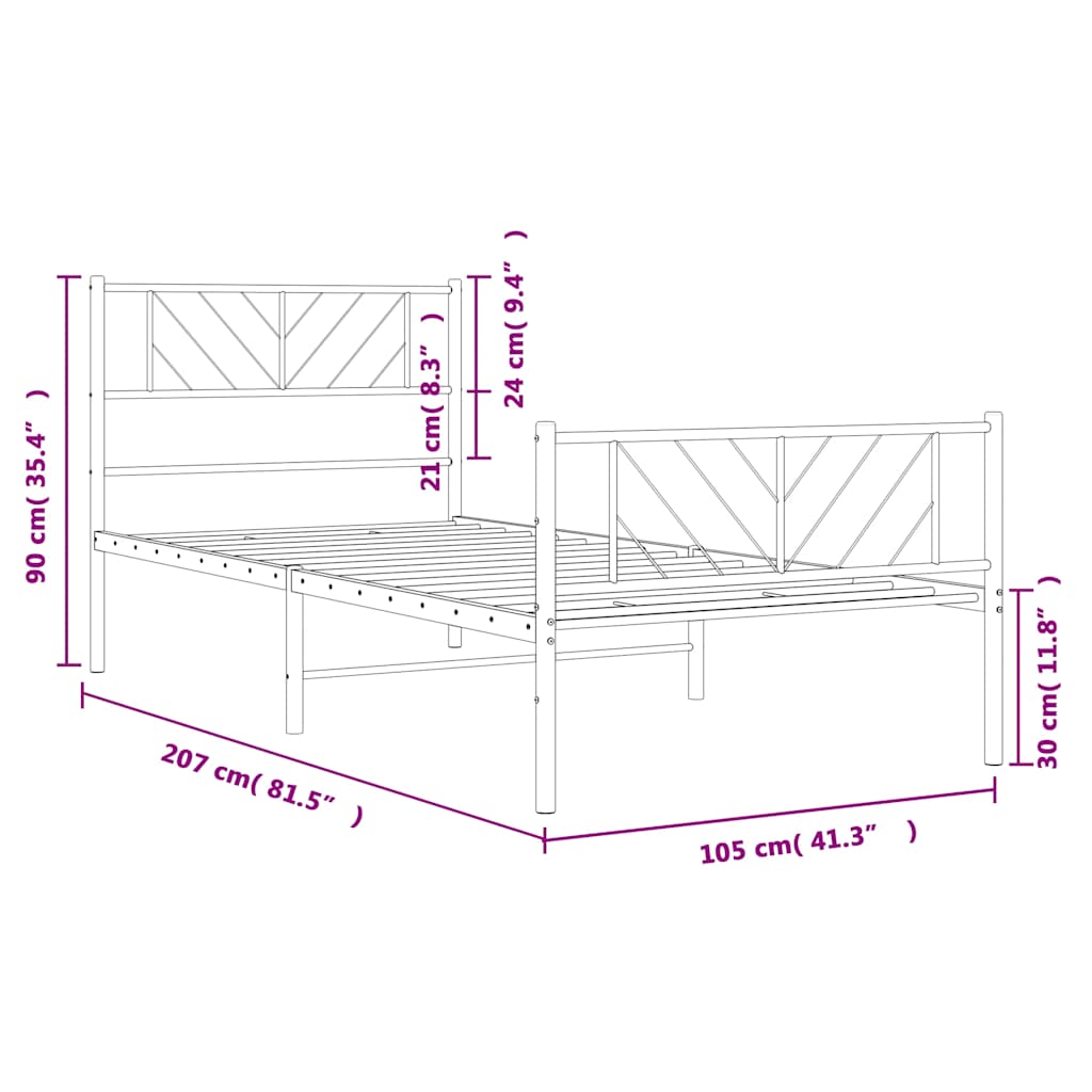 Metal Bed Frame without Mattress with Footboard White 100x200cm