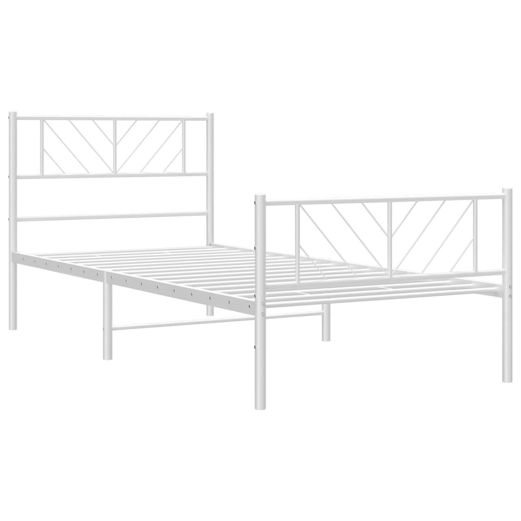 Metal Bed Frame without Mattress with Footboard White 107x203cm