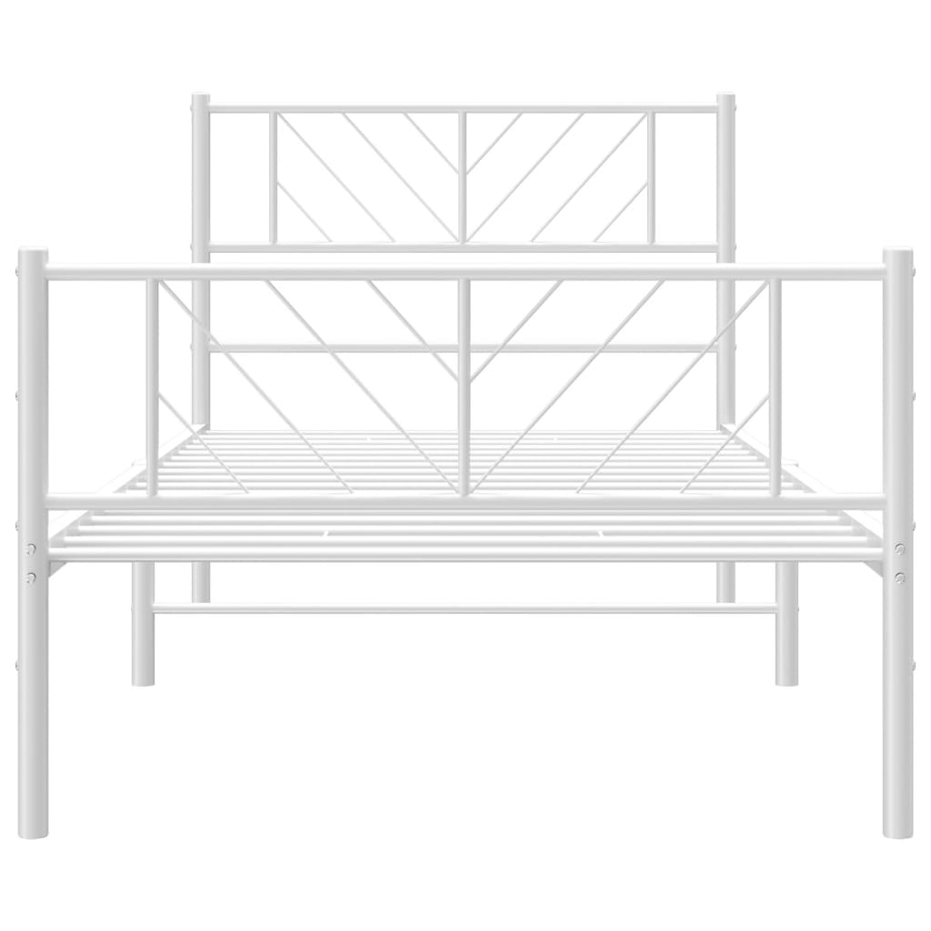 Metal Bed Frame without Mattress with Footboard White 107x203cm