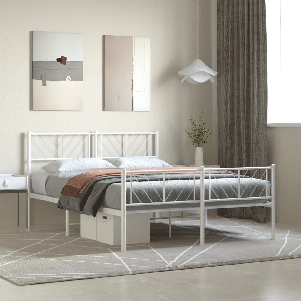Metal Bed Frame without Mattress with Footboard White 120x200cm