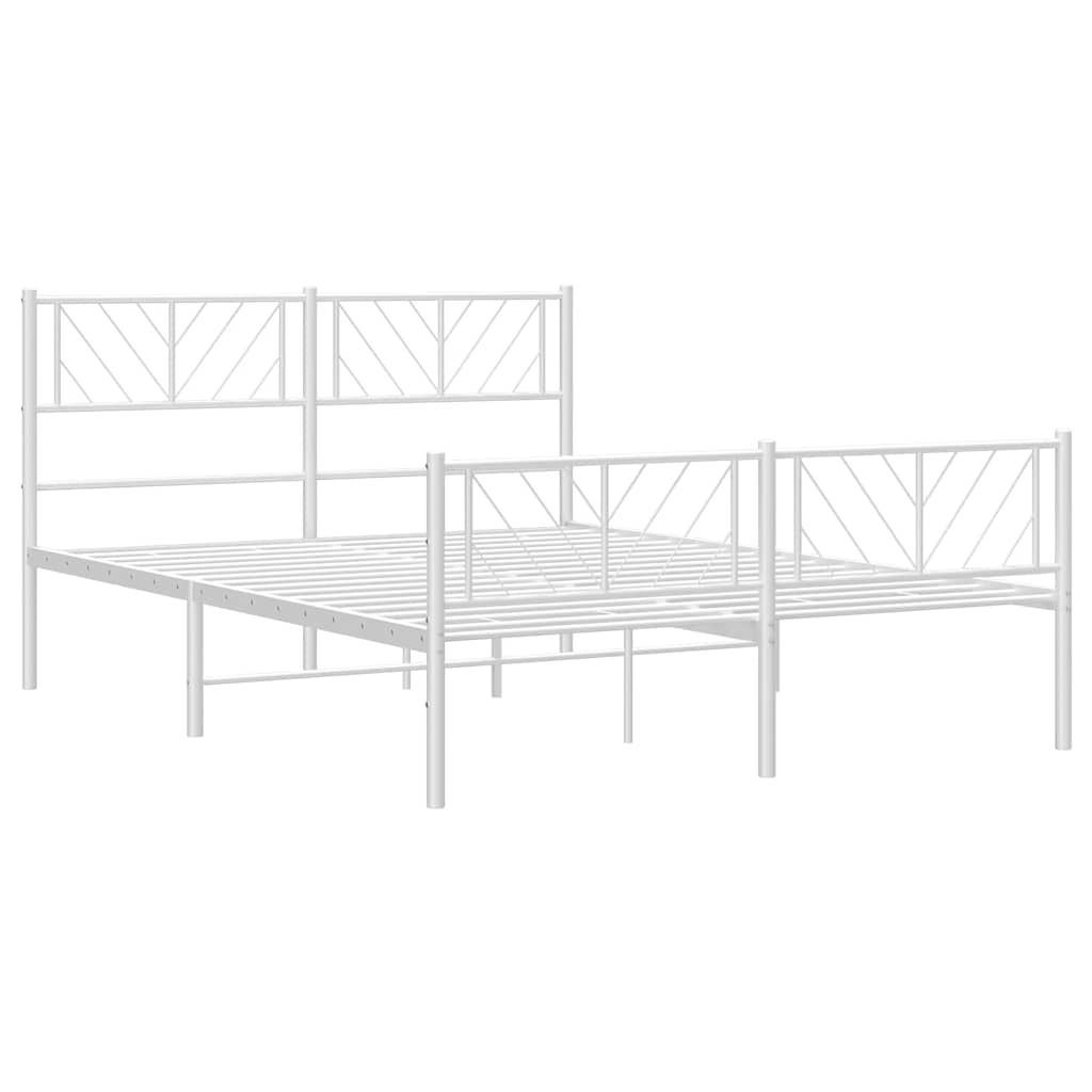 Metal Bed Frame without Mattress with Footboard White 135x190cm