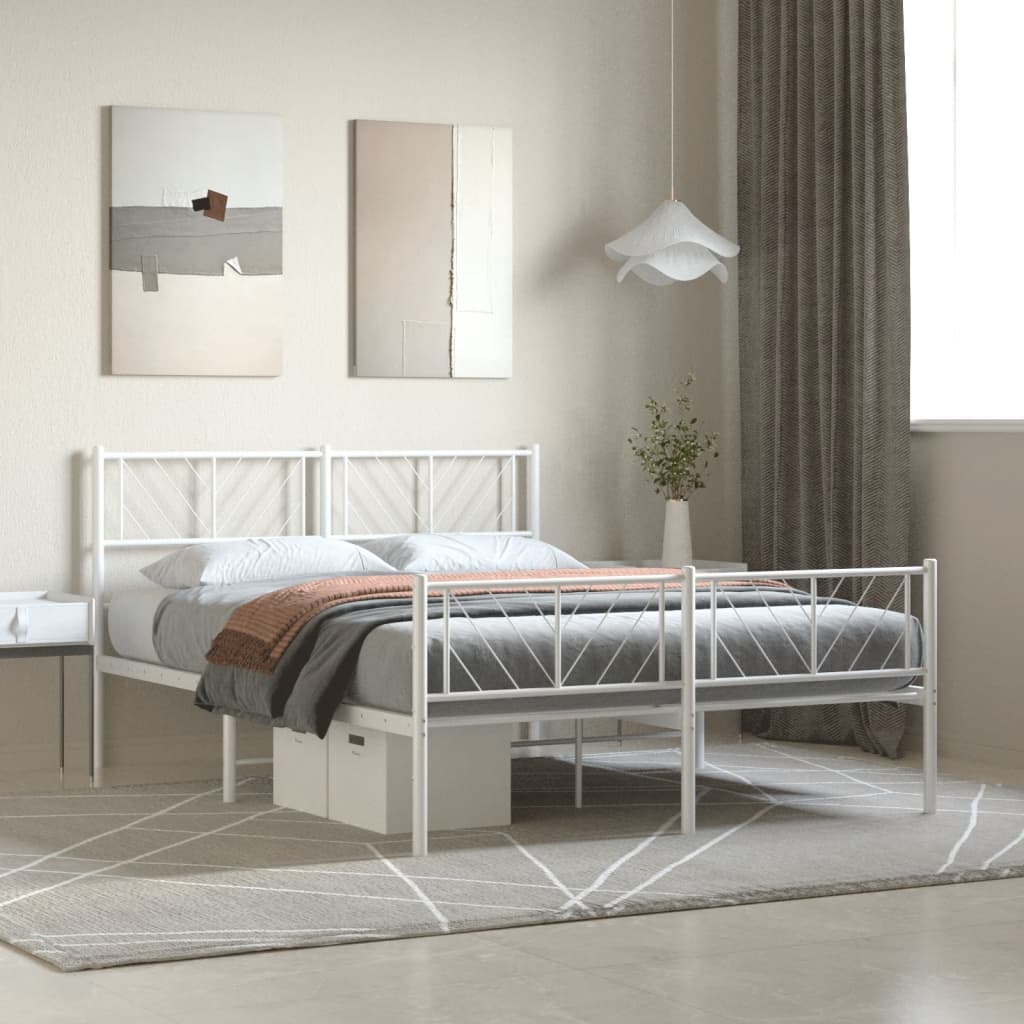 Metal Bed Frame without Mattress with Footboard White 140x190cm
