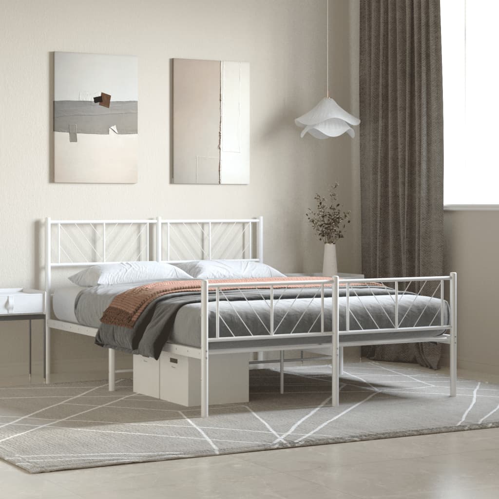 Metal Bed Frame without Mattress with Footboard White 160x200cm