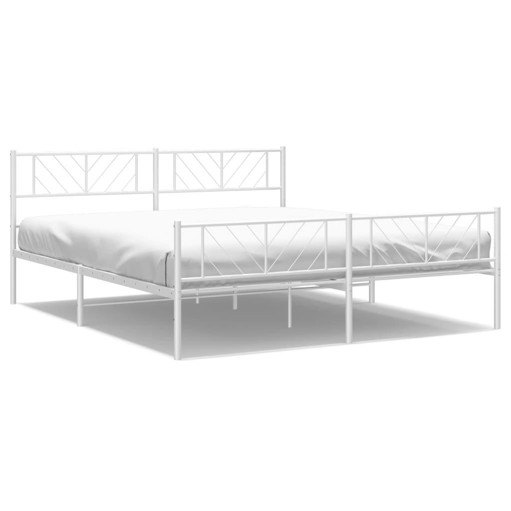 Metal Bed Frame without Mattress with Footboard White 183x213cm