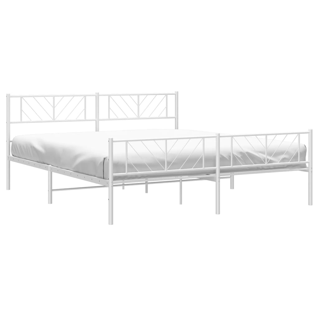 Metal Bed Frame without Mattress with Footboard White 183x213cm