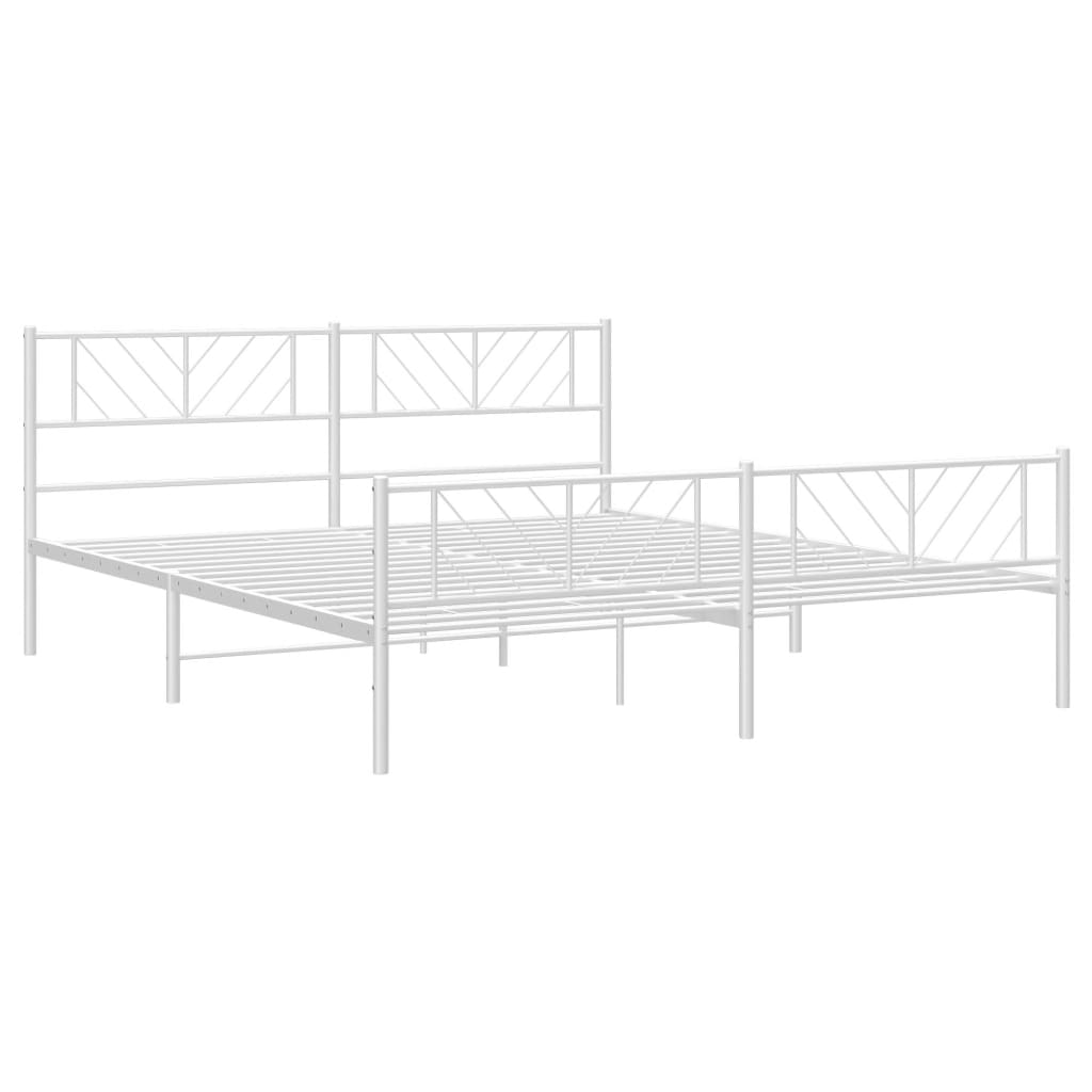 Metal Bed Frame without Mattress with Footboard White 183x213cm