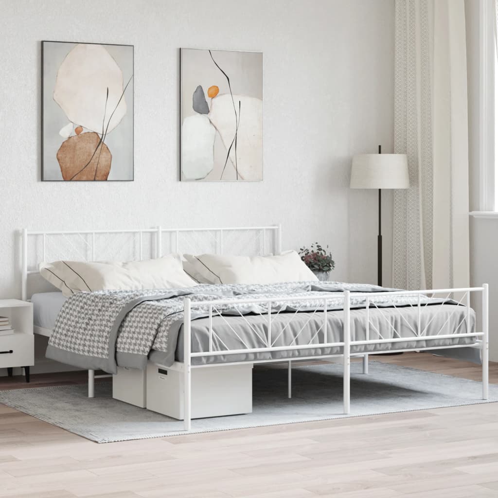 Metal Bed Frame without Mattress with Footboard White 183x213cm