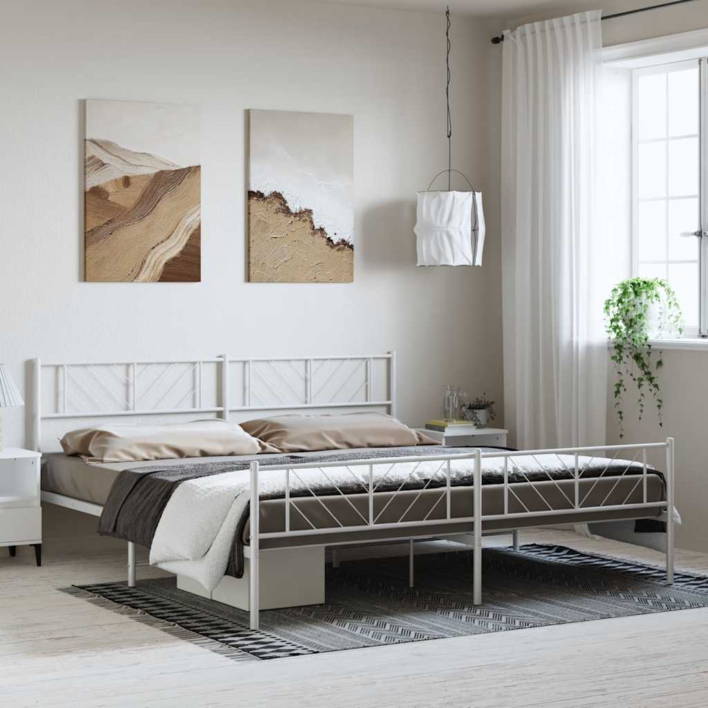 Metal Bed Frame without Mattress with Footboard White 193x203cm