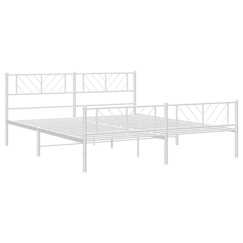 Metal Bed Frame without Mattress with Footboard White 193x203cm