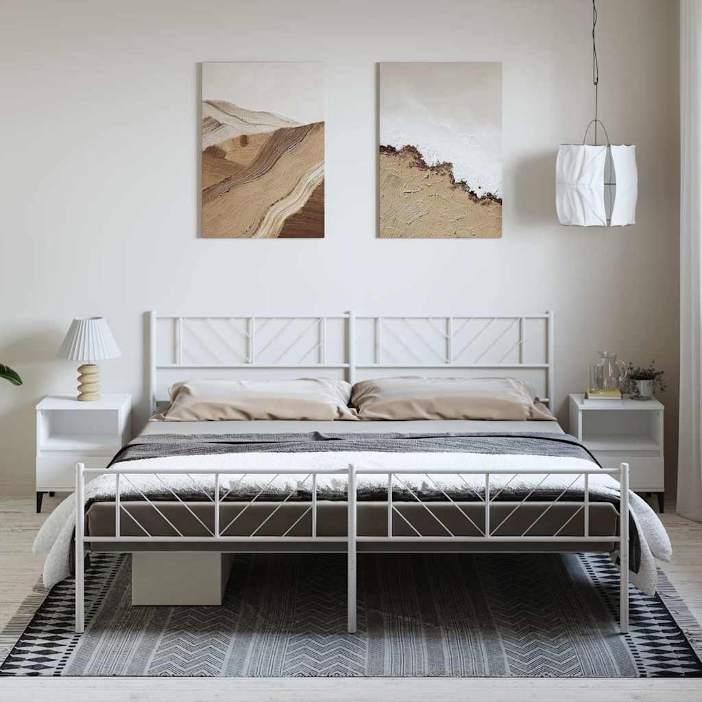 Metal Bed Frame without Mattress with Footboard White 193x203cm