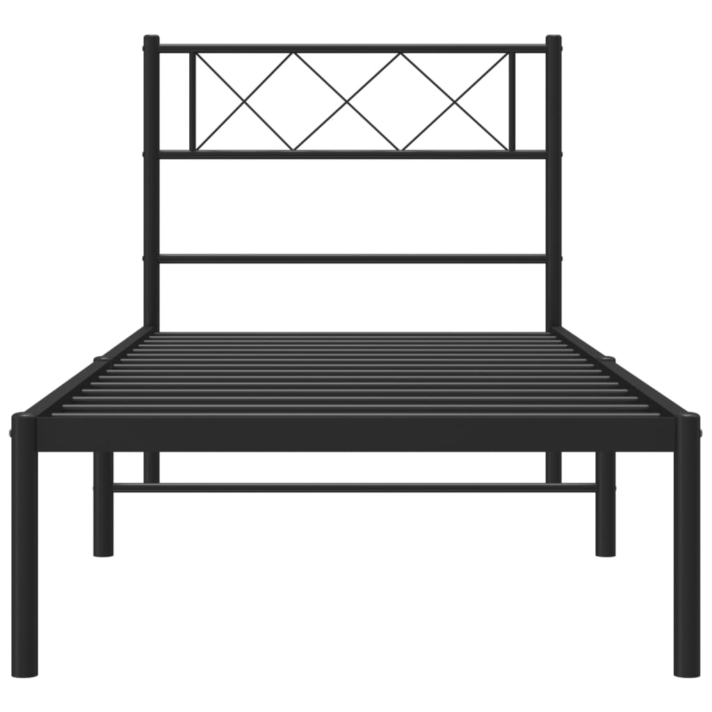 Metal Bed Frame without Mattress with Headboard Black 90x190cm