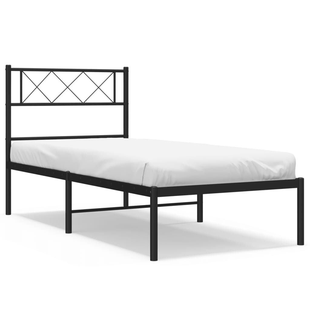 Metal Bed Frame without Mattress with Headboard Black 107x203cm